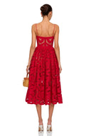 Sorina Red Cut-Out Lace Spaghetti Strap Midi Dress
