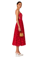 Sorina Red Cut-Out Lace Spaghetti Strap Midi Dress