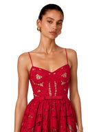 Sorina Red Cut-Out Lace Spaghetti Strap Midi Dress
