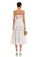 Sorina White Cut-Out Lace Spaghetti Strap Midi Dress
