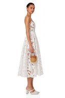 Sorina White Cut-Out Lace Spaghetti Strap Midi Dress