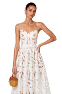 Sorina White Cut-Out Lace Spaghetti Strap Midi Dress