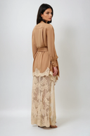 Isadora Brown Satin Floral Lace Shirt & Skirt Set