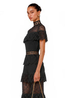 Nolia Black Lace High Neck Tiered Jumpsuit