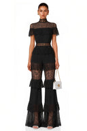 Nolia Black Lace High Neck Tiered Jumpsuit