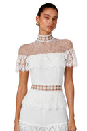 Nolia White Lace High Neck Tiered Jumpsuit