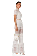 Nolia White Lace High Neck Tiered Jumpsuit
