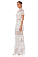 Nolia White Lace High Neck Tiered Jumpsuit