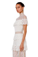 Nolia White Lace High Neck Tiered Jumpsuit