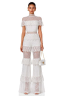 Nolia White Lace High Neck Tiered Jumpsuit