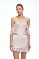 Alix Pink Off Shoulder Corset Top & Ruffled Skirt Set