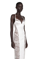 Raven White Floral Lace Semi-Sheer Midi Dress