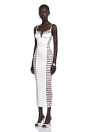 Raven White Floral Lace Semi-Sheer Midi Dress