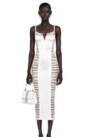 Raven White Floral Lace Semi-Sheer Midi Dress