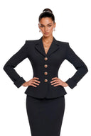 Cirelle Black Single-Breasted Blazer & Skirt Set