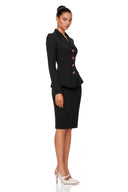 Cirelle Black Single-Breasted Blazer & Skirt Set