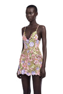 Elisse Green V-Neck Mini Dress with 3D Florals