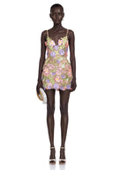 Elisse Green V-Neck Mini Dress with 3D Florals
