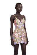 Elisse Green V-Neck Mini Dress with 3D Florals