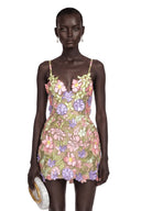 Elisse Green V-Neck Mini Dress with 3D Florals