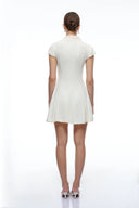 Neutrals V-Neck Pleated Button Down Mini Dress