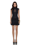 Henriette Black Turtleneck Ruched Mini Dress with Cut-Outs