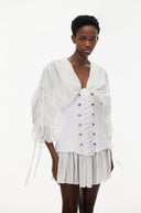 Inès White V-Neck Ruched Mini Dress