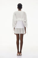 Inès White V-Neck Ruched Mini Dress