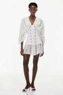 Inès White V-Neck Ruched Mini Dress
