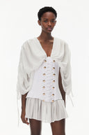 Inès White V-Neck Ruched Mini Dress