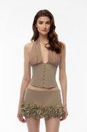 Bastienne Khaki Halterneck Top & Ruffled Skirt Set