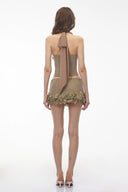 Bastienne Khaki Halterneck Top & Ruffled Skirt Set