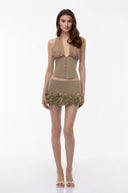 Bastienne Khaki Halterneck Top & Ruffled Skirt Set
