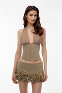 Bastienne Khaki Halterneck Top & Ruffled Skirt Set