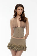 Bastienne Khaki Halterneck Top & Ruffled Skirt Set