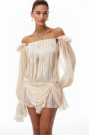 Blythe Neutrals Pleated Ruffled Mini Dress