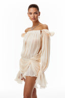 Blythe Neutrals Pleated Ruffled Mini Dress