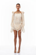 Blythe Neutrals Pleated Ruffled Mini Dress