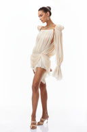 Blythe Neutrals Pleated Ruffled Mini Dress