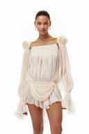 Blythe Neutrals Pleated Ruffled Mini Dress
