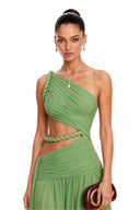 Petra Green One-Shoulder Cut-Out Maxi Dress