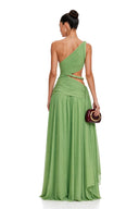 Petra Green One-Shoulder Cut-Out Maxi Dress