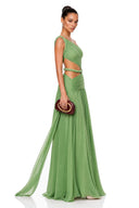 Petra Green One-Shoulder Cut-Out Maxi Dress