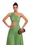 Petra Green One-Shoulder Cut-Out Maxi Dress