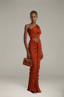 Cerelia brown twisted cut-out top & skirt matching set