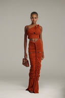 Cerelia brown twisted cut-out top & skirt matching set
