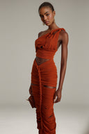 Cerelia brown twisted cut-out top & skirt matching set