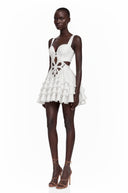 Xandra White Sleeveless Floral Cut-Out Ruffle Mini Dress