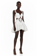 Xandra White Sleeveless Floral Cut-Out Ruffle Mini Dress