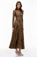 Raisa Brown Flocked Tulle Maxi Dress